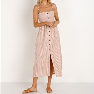 Faithful the brand linen knee length dress in pink stripe